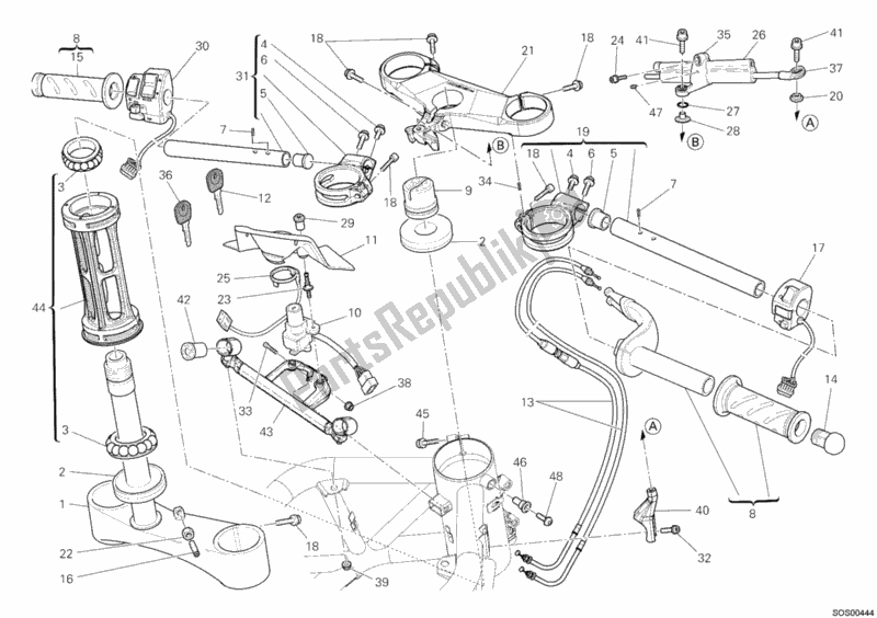 Todas as partes de Guidão do Ducati Superbike 1198 R USA 2010